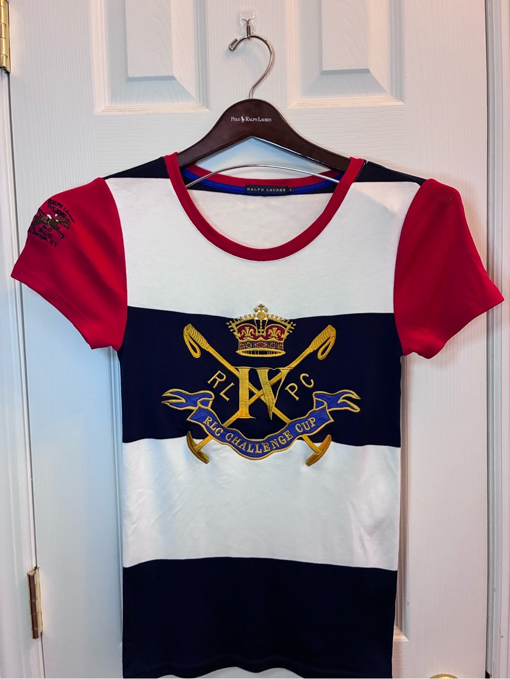 Rare Vintage Ralph Lauren Striped Challenge Cup Tee in size Large
